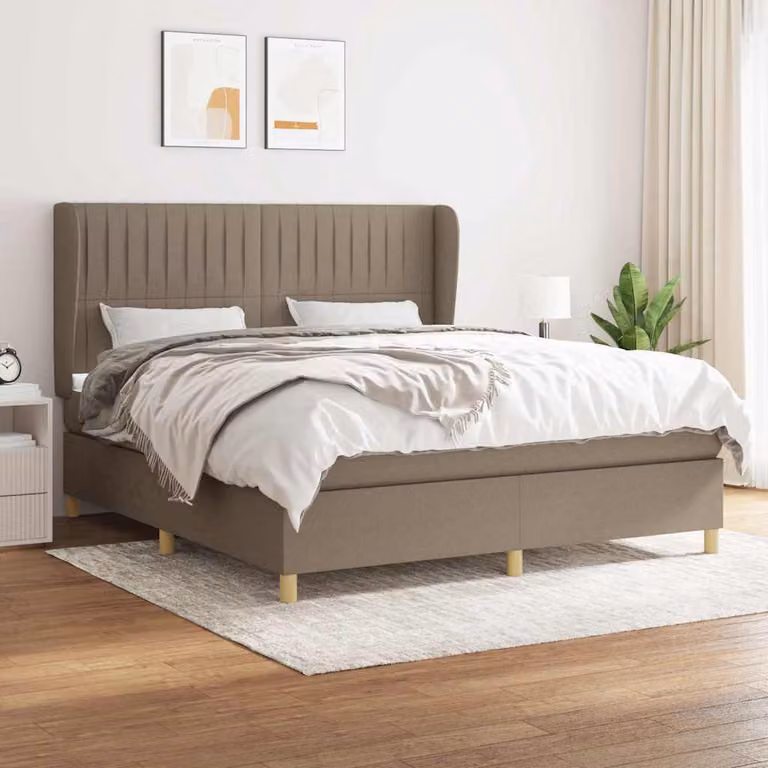 vidaXL Giroletto a Molle con Materasso Ibrido in Tessuto Beige e Bianco, L/P/H: 180 x 200 x 128 cm