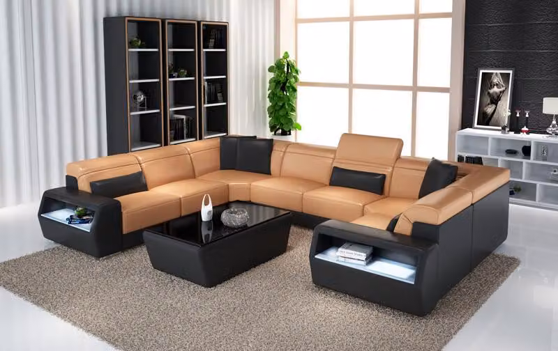 Ecksofa Leder Sofa Couch Polster Eck Sitz Wohnlandschaft Garnitur-U-Form Big xxl