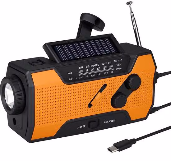Radio solare di emergenza con 5 opzioni di ricarica - Power bank da 2000mAh - Alimentato a energia solare - Adatto per zaino - Kit di emergenza