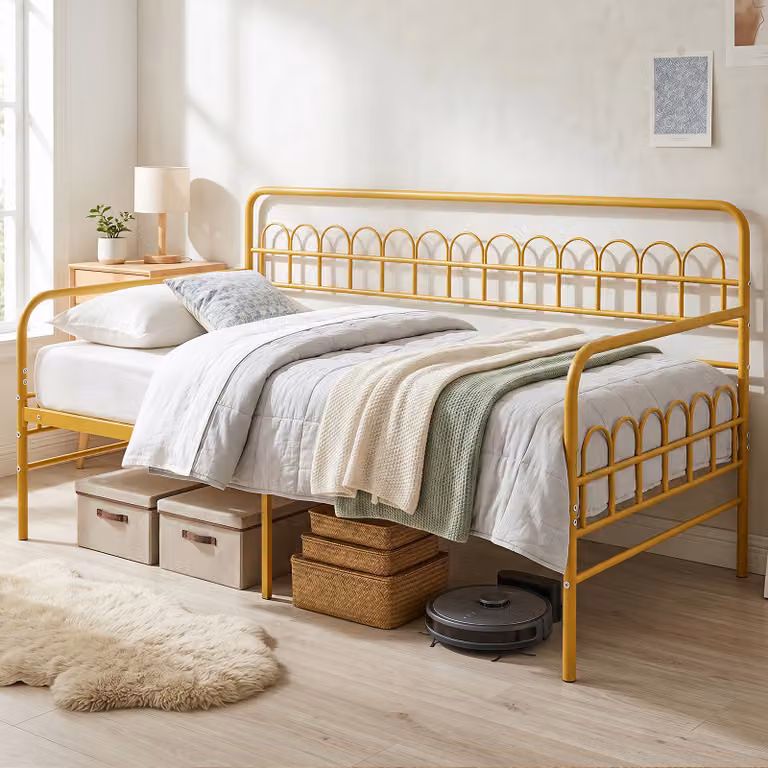 Costway Struttura divano letto in metallo con telaio a doghe robusto, Letto estraibile per camera da letto e soggiorno Oro