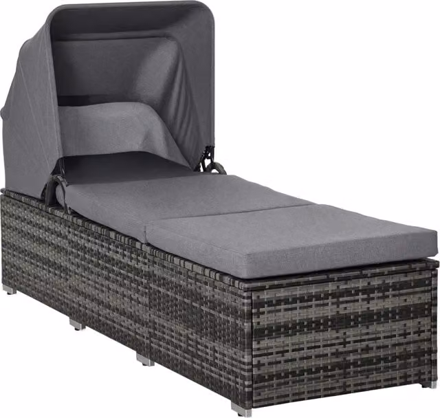 Lettino da giardino in polyrattan con cuscini e tettoia regolabile ¨C Minimal ¨C Grigio 195x65x40 cm