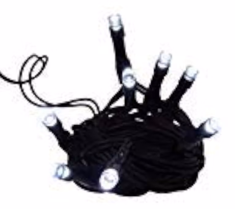 Catena luminosa a LED, 8 luci, colore bianco, cavo nero, per illuminazione interna