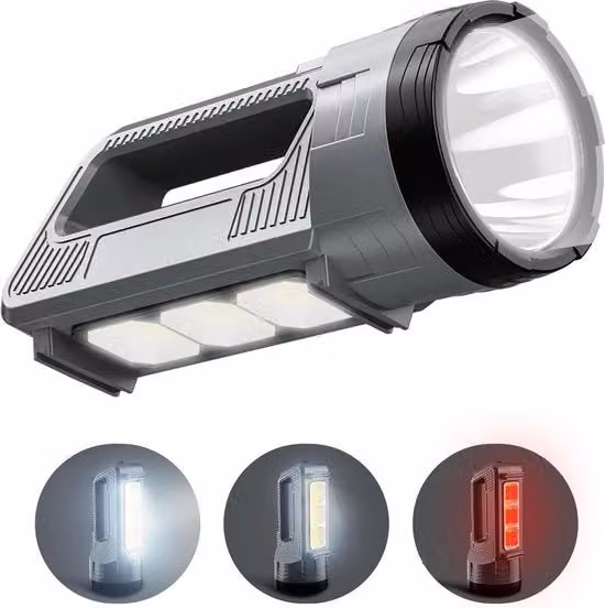 Lampada da tasca LED ricaricabile USB con regolazione dimmabile e luminosità di 6000 lumen, ideale per uso domestico, lavoro e giardino, colore grigio e bianco