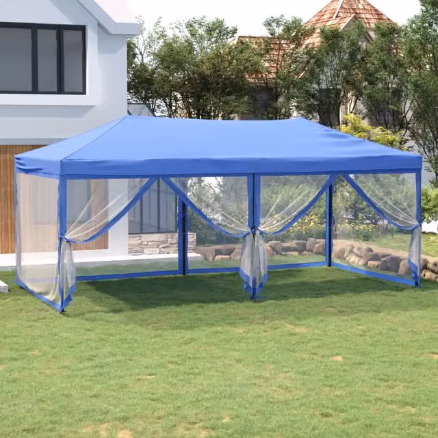 Tenda Gazebo Pieghevole per Feste con Pareti Laterali Blu L: 6 m, P: 3 m