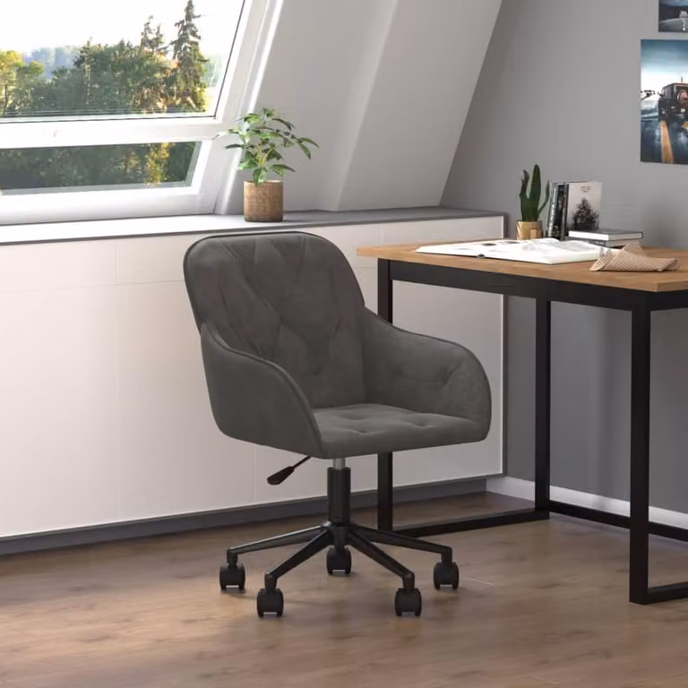 The Living Store sedia da ufficio girevole in velluto grigio scuro