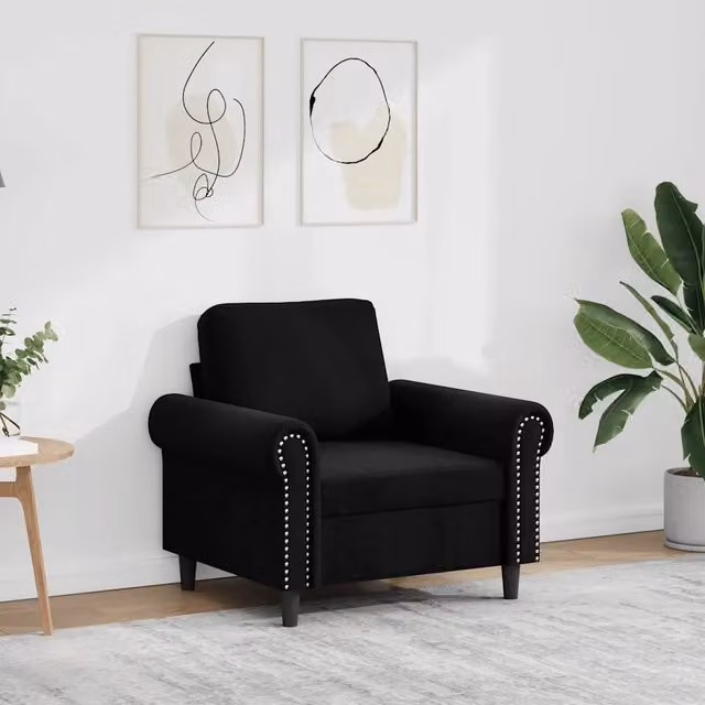 Poltrona moderna in velluto nero con struttura in metallo e braccioli 661640