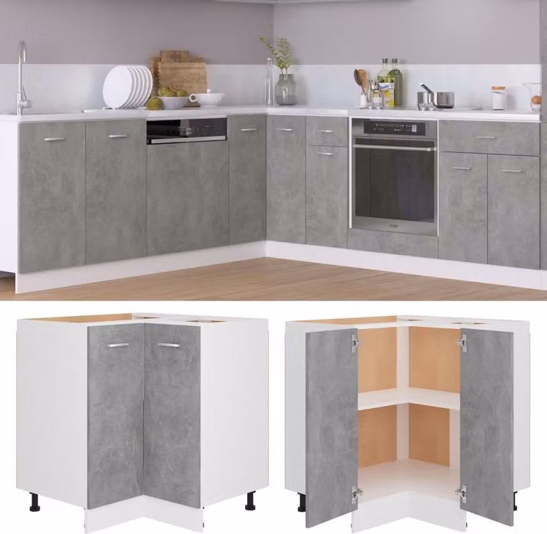 The Living Store Base ad angolo in cemento grigio 75,5x75,5x80,5 cm Materiale a base di legno
