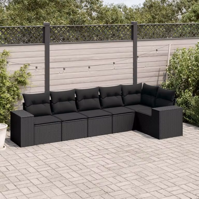 Maison Exclusive - Set Divano da Giardino 6 pz con Cuscini Nero in Polyrattan