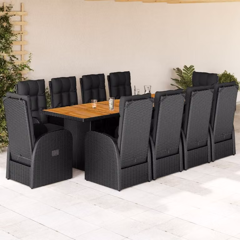 vidaXL Set da Pranzo da Giardino 11 pz in Polyrattan e Legno di Acacia Nero
