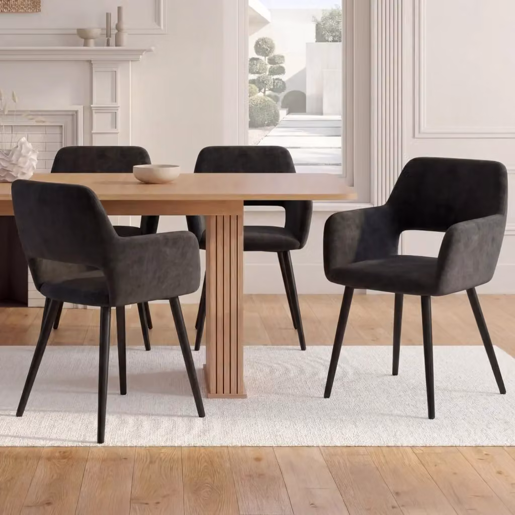 Set di 4 sedie da pranzo e poltrone HOLY IDMarket in velluto nero con struttura in metallo – 2