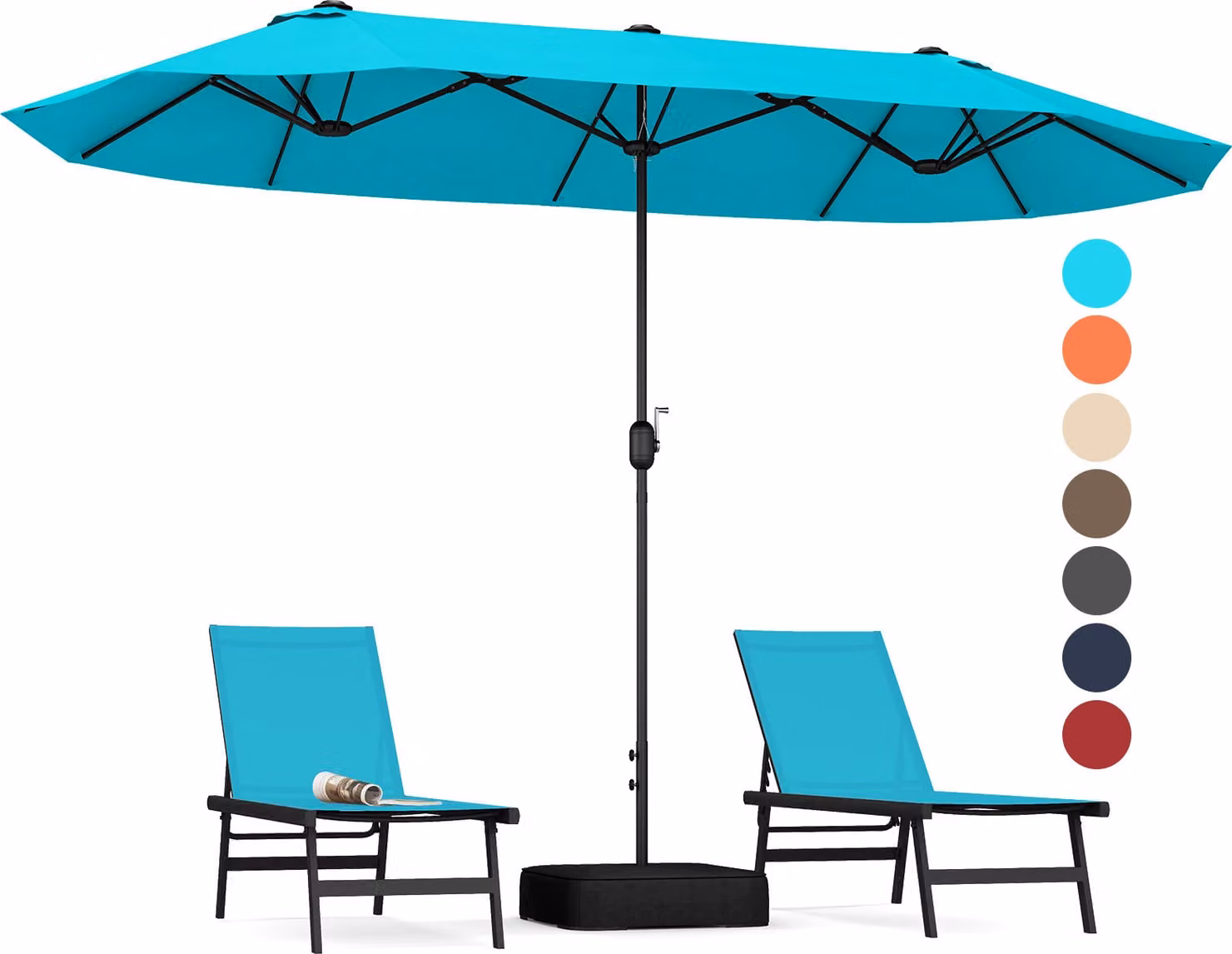 COSTWAY ombrellone doppio 400x200cm con cavalletto e manovella, ombrellone grande XXL, UPF 50+, ombrellone da giardino ombrellone da mercato ombrellone turchese