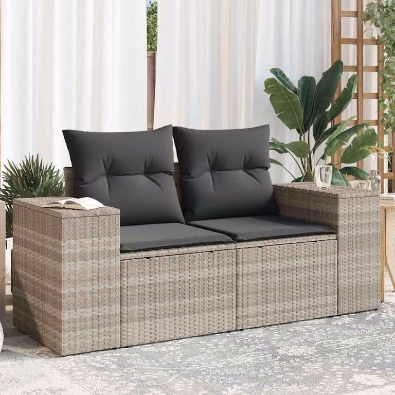 vidaXL Divano da Giardino Moderno in Polyrattan con Cuscini Imbottiti Grigio