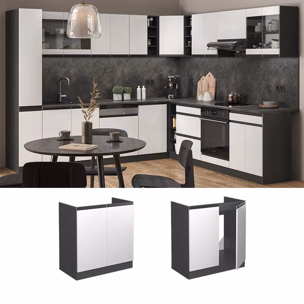 Mobile lavello cucina Vicco R-Line Bianco e Antracite con ante a battente, senza piano di lavoro, L: 80 cm – 2
