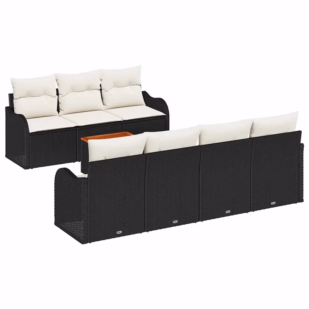 Set Divano da Giardino vidaXL 8 Pezzi con Cuscini in Polyrattan e Acciaio Nero – 2