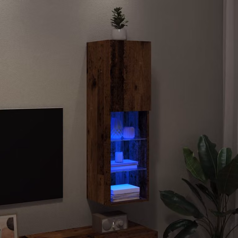 Mobile TV vidaXL in legno color marrone con luci LED integrate per soggiorno L: 30,5 cm, P: 30 cm, H: 102 cm