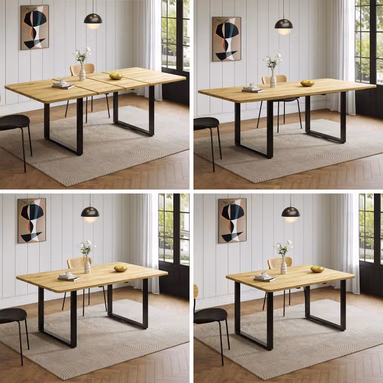 Tavolo da pranzo allungabile, dimensioni 140/180/220 x 80 cm, per 6-10 persone, gambe in metallo, legno naturale (finitura naturale)