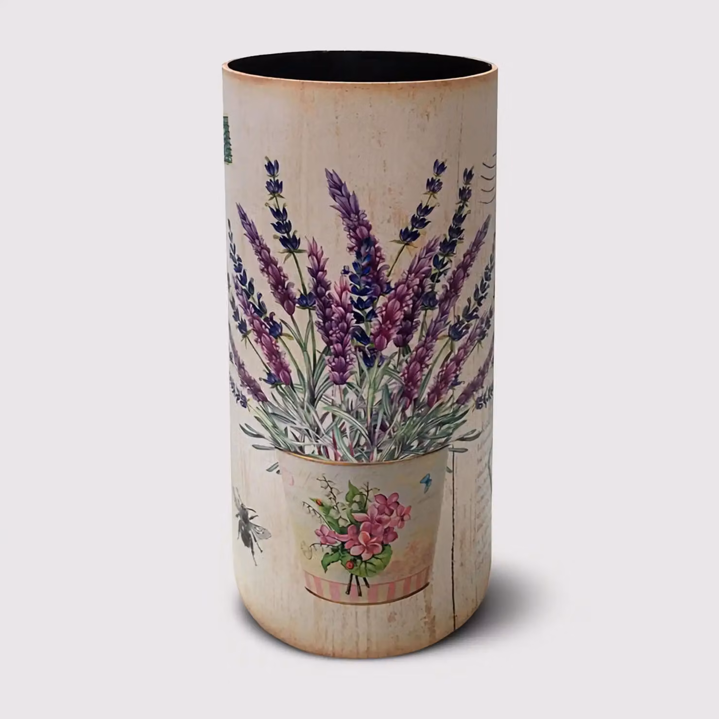 Sambuco - Portaombrelli bianco tondo con decorazione floreale
