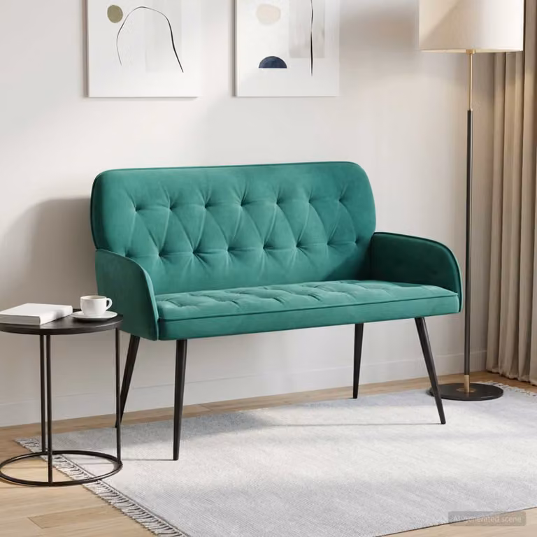 Divano a 2 posti vidaXL in velluto turchese con gambe in metallo nero e legno L: 115 cm, P: 86 cm, H: 58 cm