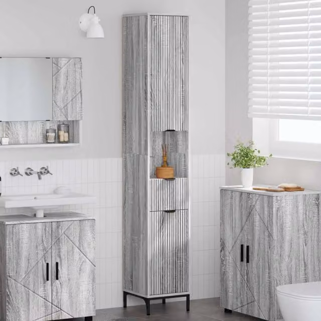 Mobile da Bagno Moderno vidaXL Grigio con Ante e Cassetti L/P/H: 31,5 x 33 x 190 cm