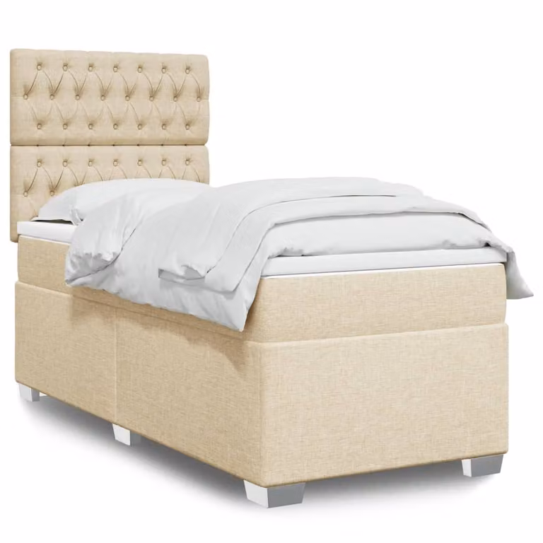 vidaXL Giroletto a Molle con Materasso in Tessuto Beige e Bianco, L/P/H: 90 x 200 cm