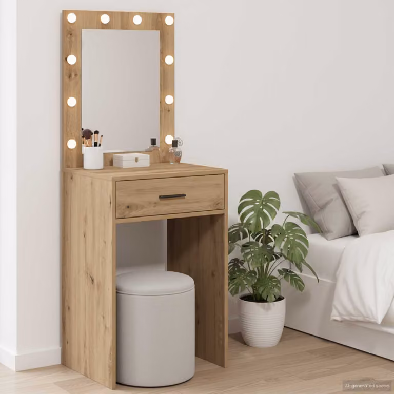 vidaXL Tavolo da Trucco Moderno con LED in Rovere Marrone L/P/H: 50 x 41 x 135 cm