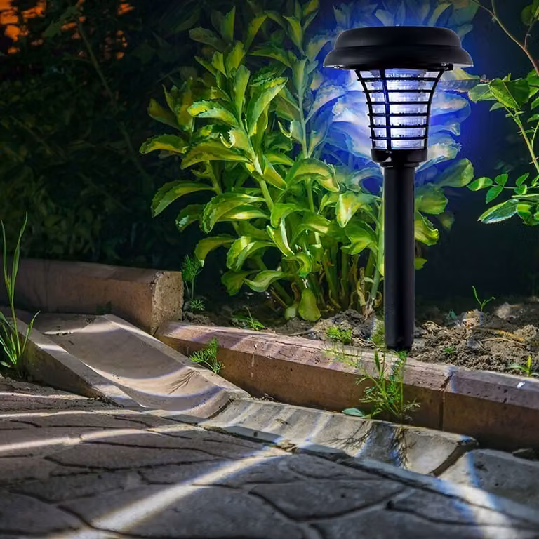 GRUNDIG Lampada solare a LED e insetticida con picchetto a terra, Ø14xH43cm Luce solare trappola per insetti Lampada da giardino Luce da giardino Luce da sentiero Illuminazione esterna