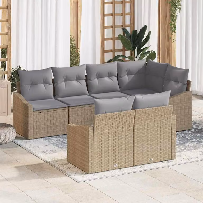 Maison Exclusive - Set di divani componibili, 7 pezzi, color beige [Materiale sintetico]: rattan sintetico