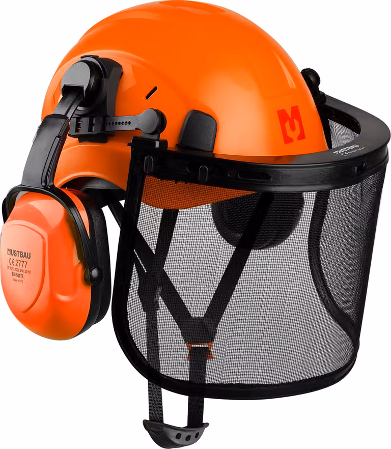 Set di elmetti di sicurezza MUSTBAU - EN397 con protezioni per le orecchie e visiera in rete - Fascia regolabile da 53 a 63 cm - Ideale per silvicoltura, cantieri e servizi