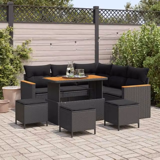 Set Divano da Giardino 9 pz Nero polyrattan 3363049