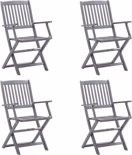 Set di 4 sedie da giardino pieghevoli in legno di acacia con cuscini antracite e braccioli