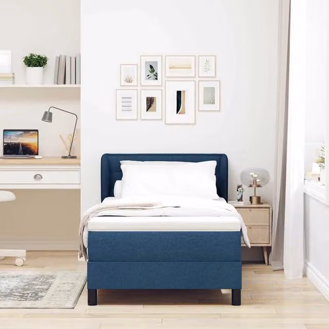 Letto a molle con testiera vidaXL in tessuto blu L: 100 cm, P: 200 cm, H: 88 cm