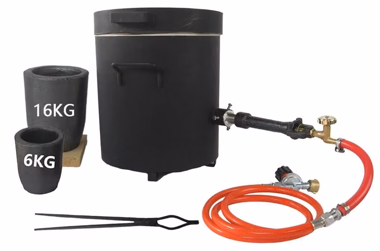 Fornace per fusione dei metalli - Modello F616KB-1 - Capacità: 16 kg - Bruciatore singolo - 2 crogioli - Adatta per oro, argento e alluminio