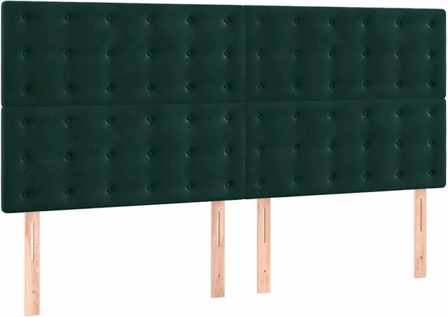 Testata per letto in velluto verde scuro con struttura in legno e MDF L: 200 cm, P: 5 cm, H: 118/128 cm