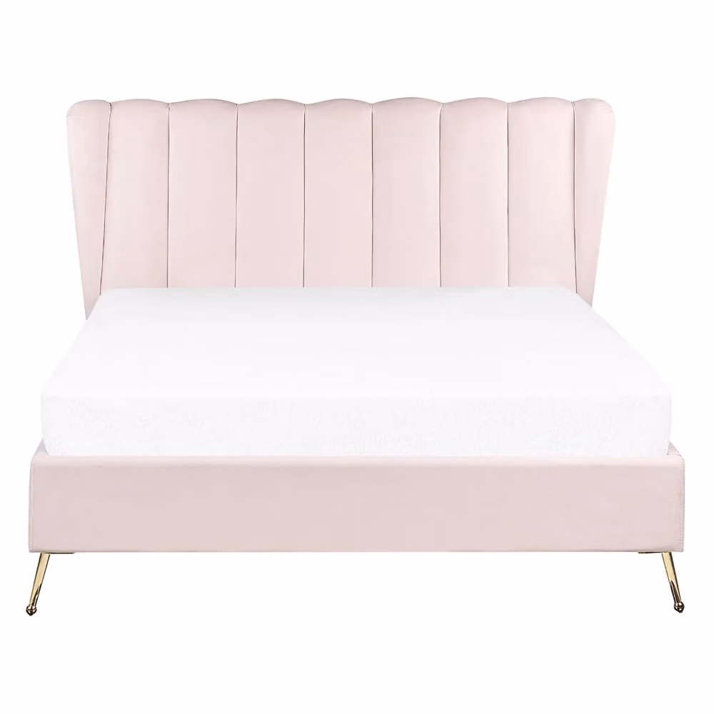 Letto matrimoniale BELIANI in velluto rosa con gambe in metallo dorato e testata con porte USB, stile moderno glam, L/P/H: 140 x 200 x 112 cm – 2