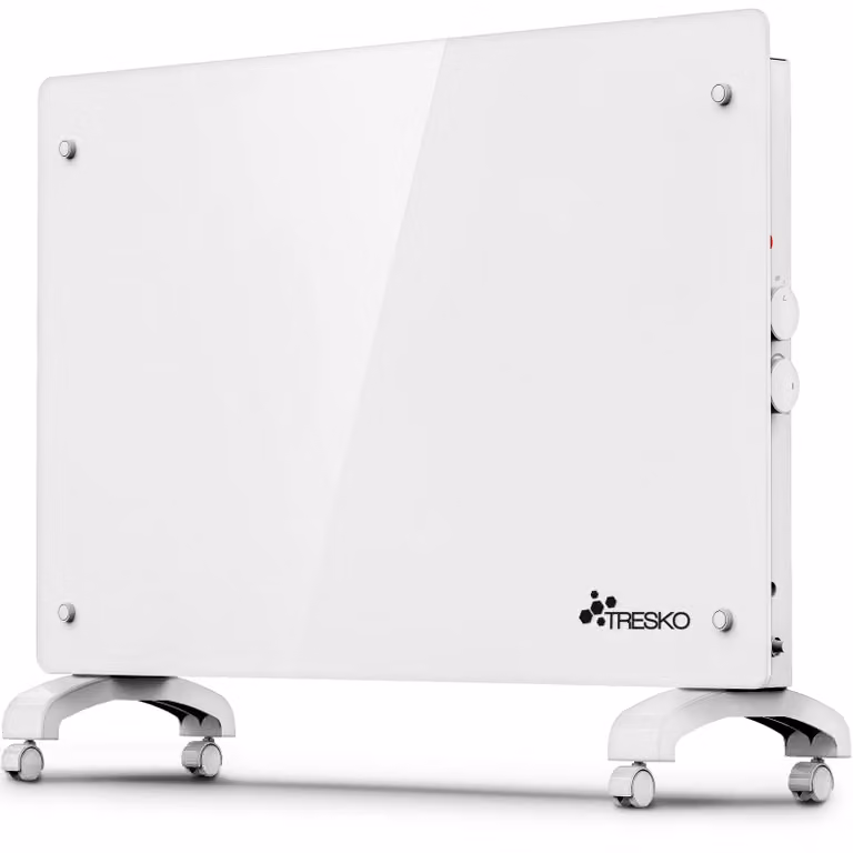 Stufa elettrica a convezione, modello con vetro - Potenza: 2000 W - Larghezza: 82 cm - Colore: Bianco - Per uso interno