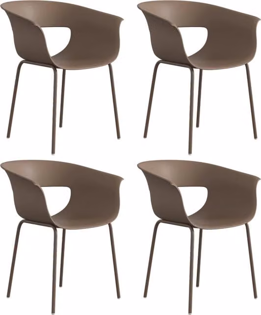 Set di 4 sedie da giardino moderne Minimal in polyrattan grigio con braccioli