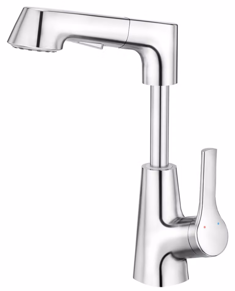 Miscelatore per lavabo, estraibile, regolabile in altezza, cromato, con un foro