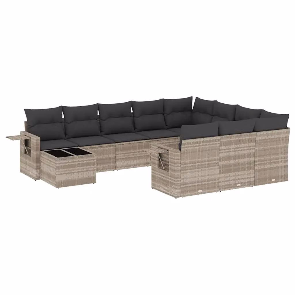 vidaXL Set Divani da Giardino 11 pz in Polyrattan Grigio con Cuscini e Tavolino – 2