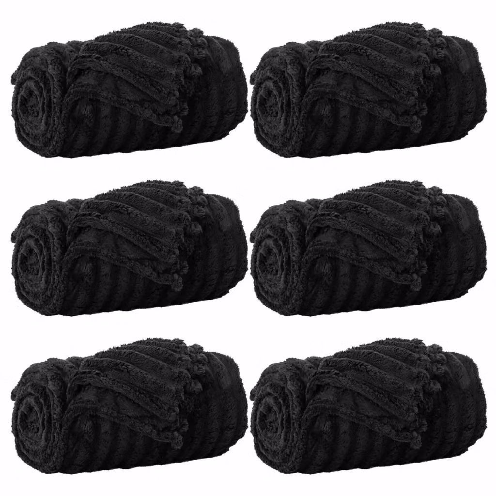Set di 6 coperte in pile vidaXL nere, morbide e lavabili, L 270 x P 240 cm – 2
