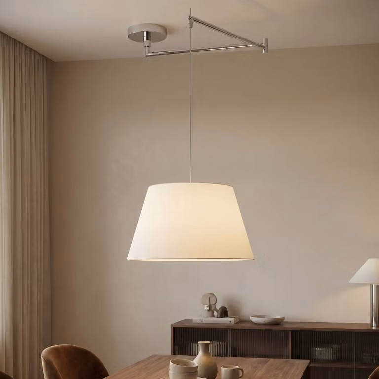 Helestra Lampada a sospensione Certo, dimmerabile, Bianco / Opale, Soggiorno / Sala da pranzo, Tessuto / Stoffa / Seta, Moderno, Lampada a sospensione