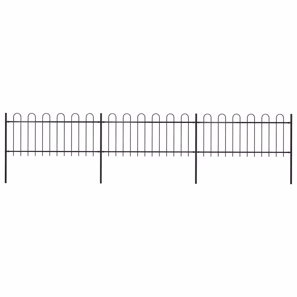 Recinzione da giardino vidaXL in acciaio con parte superiore ad anello, colore nero, L: 504 cm, H: 80 cm