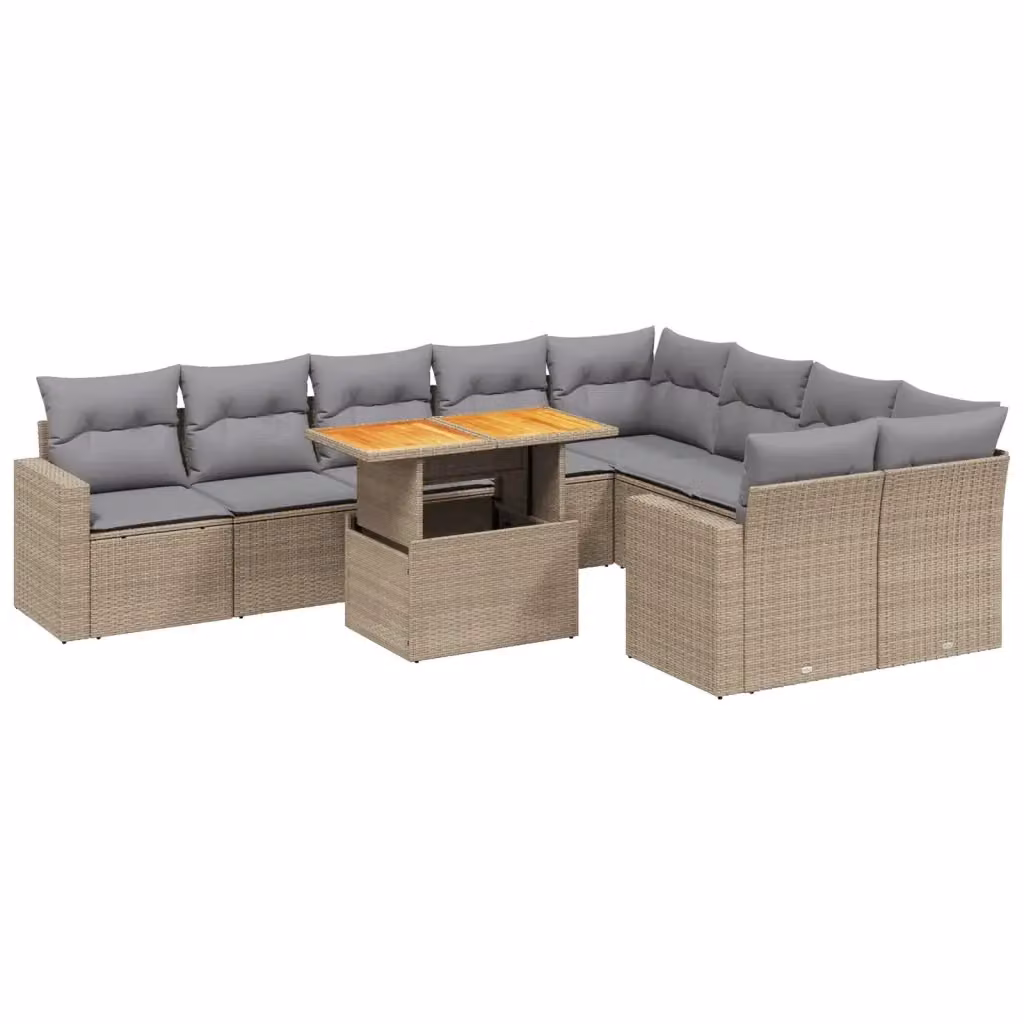 vidaXL Set Divano da Giardino 10 pz a Forma a L in Polyrattan con Cuscini Beige e Grigio – 2