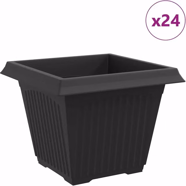 Set di 24 fioriere quadrate in plastica nere per piante da interno ed esterno, L 43 x P 43 x H 33,5 cm