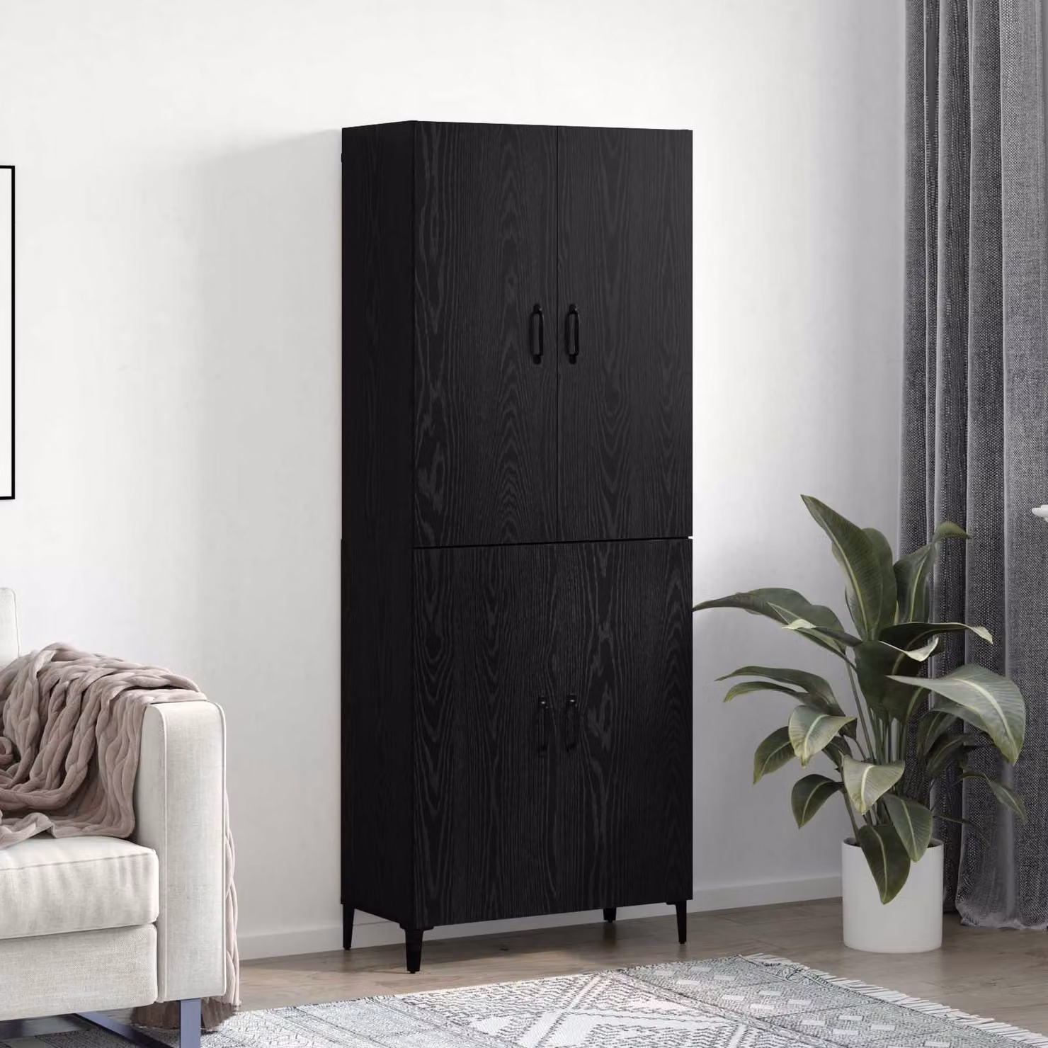 Set di 2 credenze moderne vidaXL in rovere nero L: 69,5 cm, P: 34 cm, H: 180 cm – 1