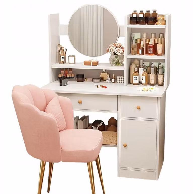 Set da toeletta bianco – Comodino da toeletta con specchio e 2 cassetti