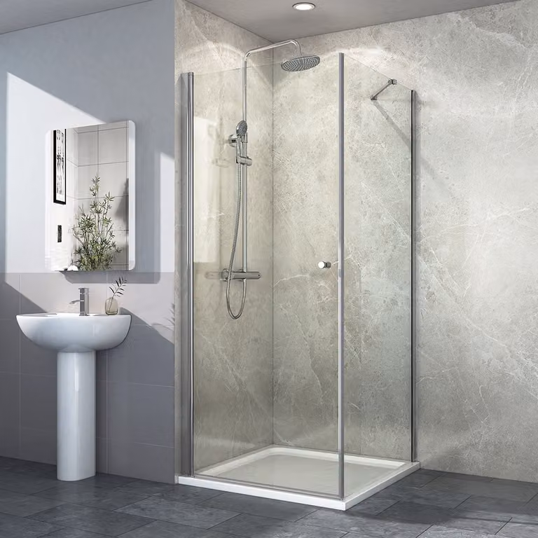 Cabina doccia EMKE 90 x 90 x 185 cm Porta per nicchia Porta a battente Rivestimento Nano Parete doccia Porta a battente Porta doccia Parete laterale Ingresso angolare