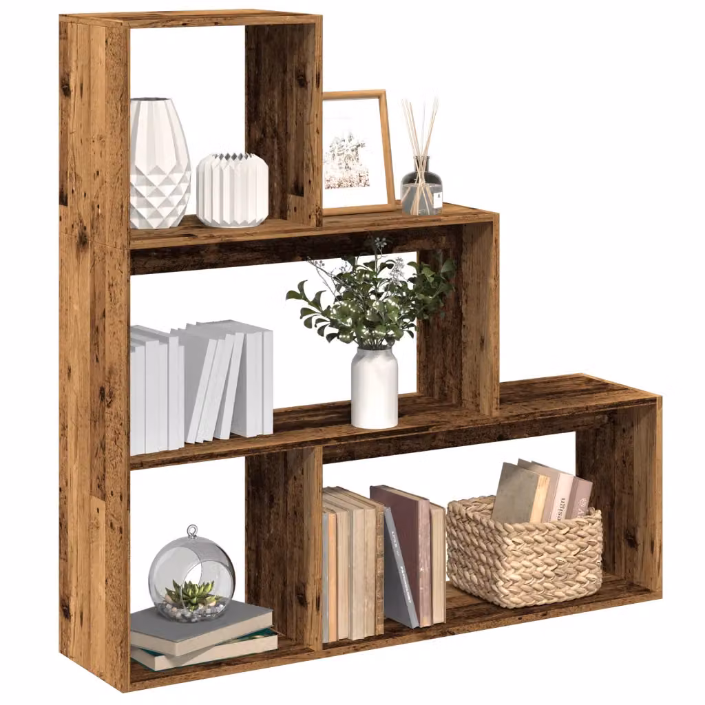 Libreria Divisorio a Scala vidaXL con 3 Ripiani in Legno Antico Marrone, L 123 cm x P 29 cm x H 123 cm