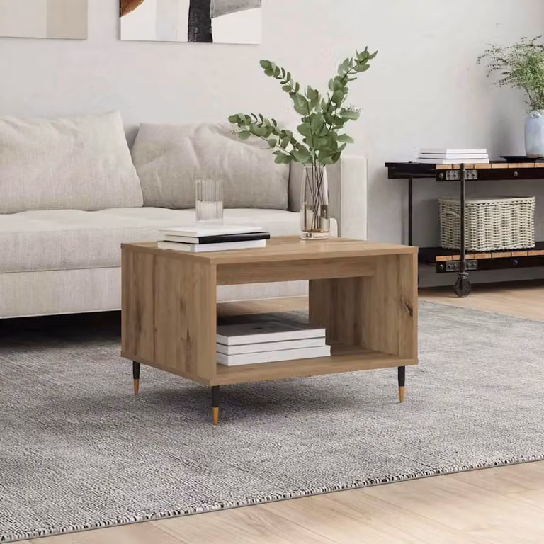 vidaXL Tavolino da salotto rettangolare in stile industriale, colore rovere, L: 60 cm, P: 50 cm, H: 40 cm