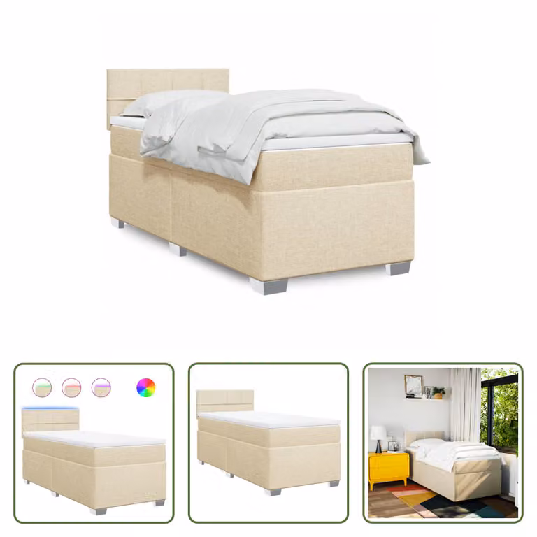 The Living Store Letto a molle insacchettate con materasso crema 80x200 cm in tessuto