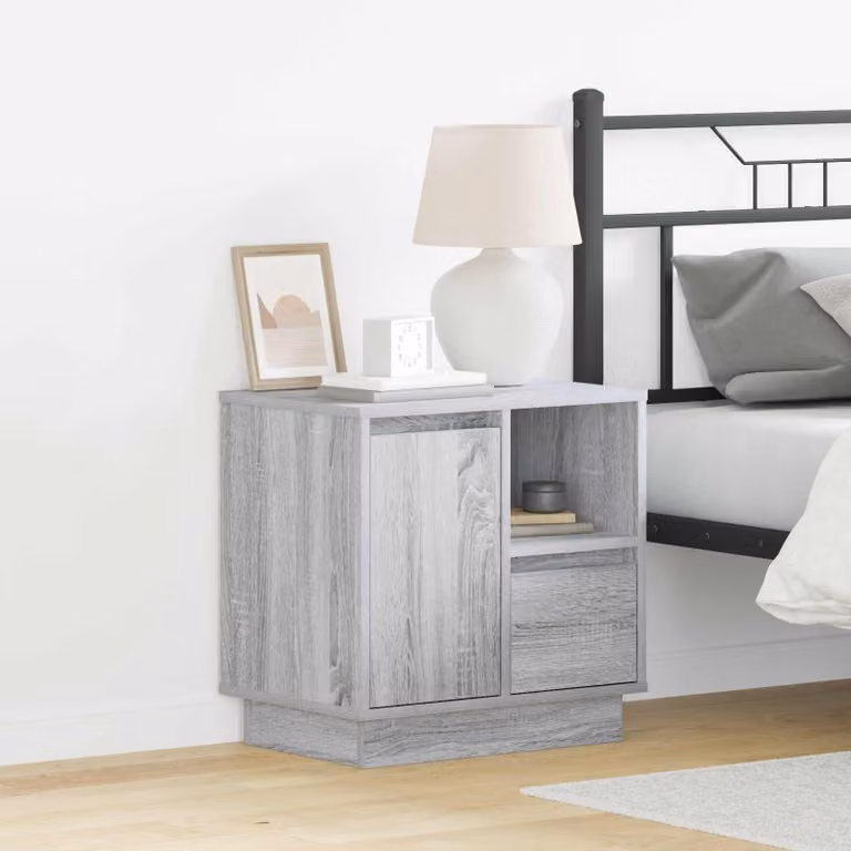 Armadio da notte moderno vidaXL in legno grigio con illuminazione integrata L 50 cm x P 34,5 cm x H 50 cm